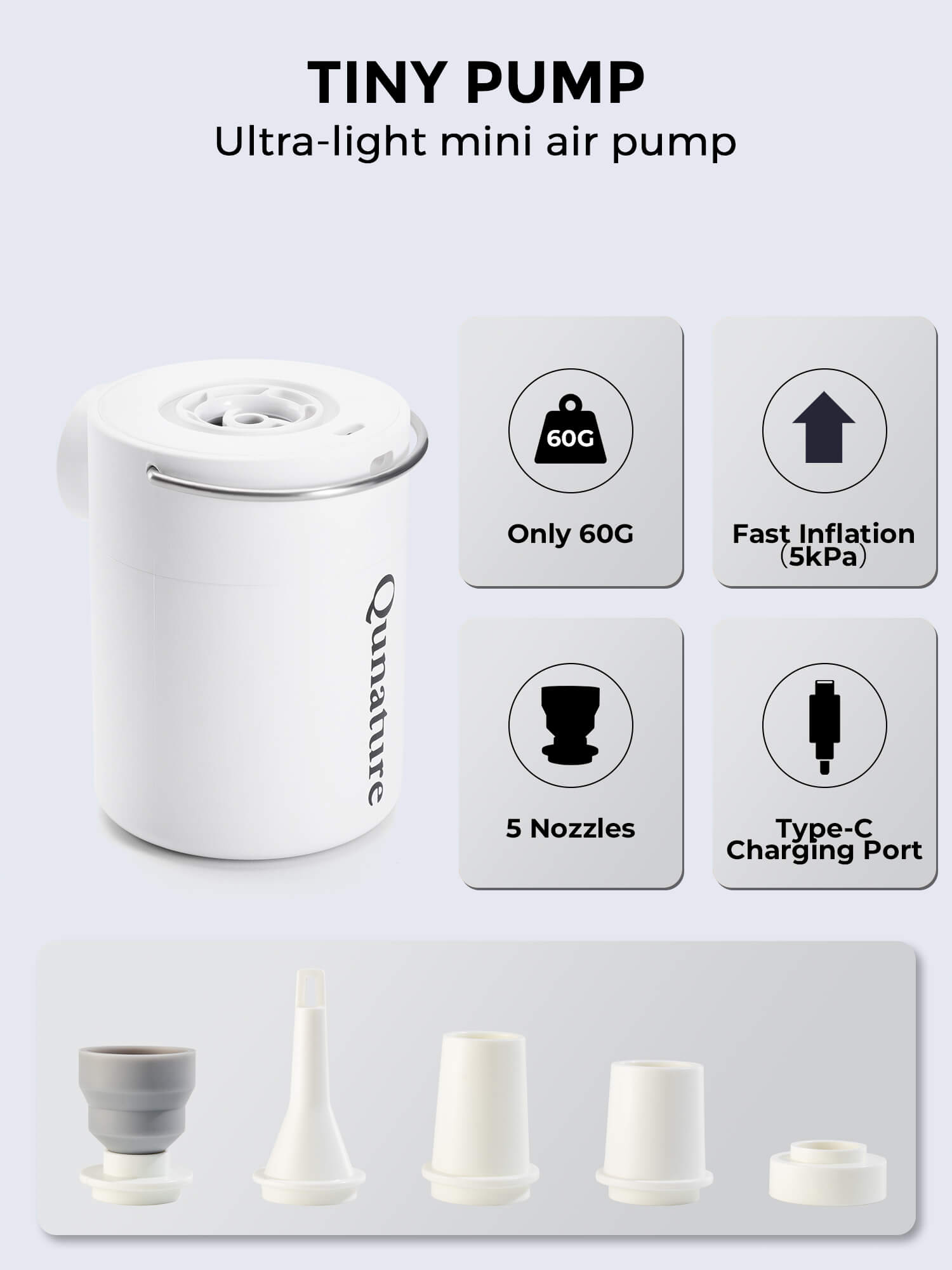 Qunature Mini Electric Air Pump for Camping & Outdoor Gear