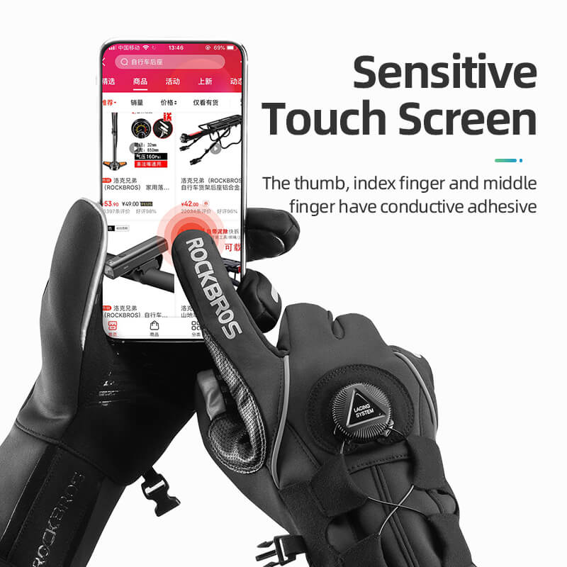Long Finger Gloves with Fleece Lining & Lock Clip